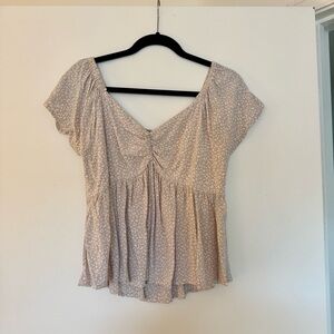 Women's Cream Leopard Print Cropped Baby Doll Style Blouse